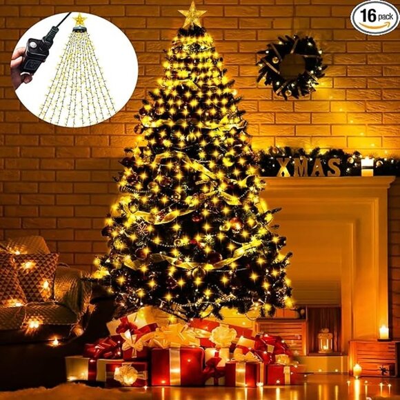 Christmas Tree Lights with Ring, 400 Led Warm Yellow s Indoor, 6.6ftx16 Lines Ca - Picture 1 of 5